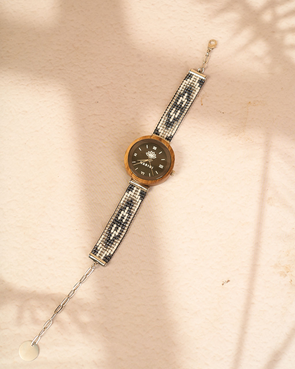 Milele wooden watch - Beaded Strap Brown/Gold