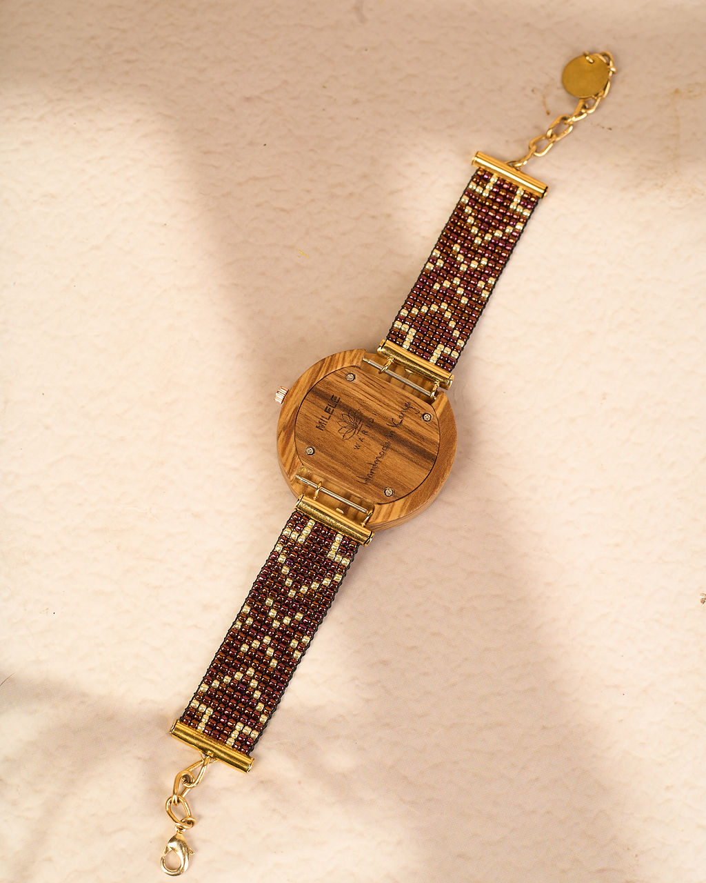 Milele wooden watch - Beaded Strap Brown/Gold
