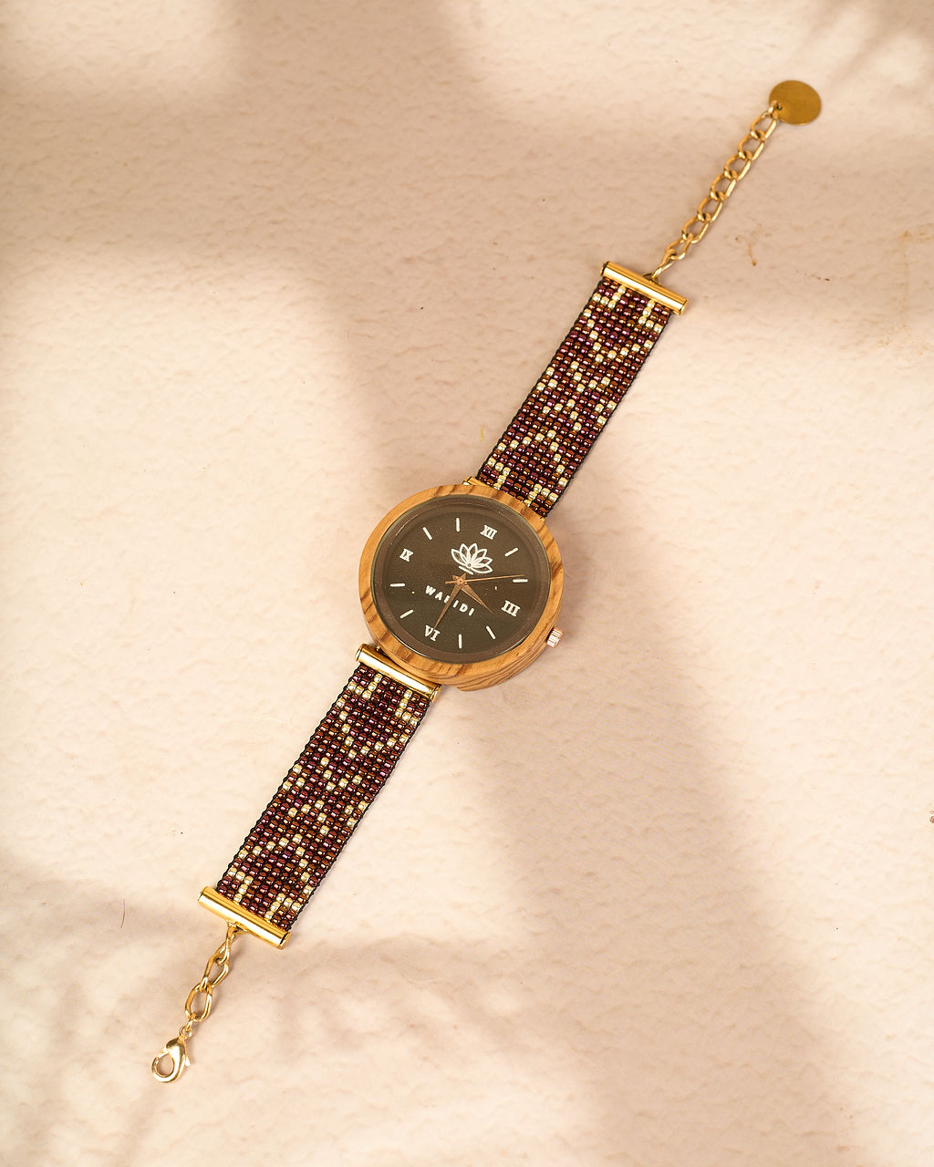 Milele wooden watch - Beaded Strap Brown/Gold
