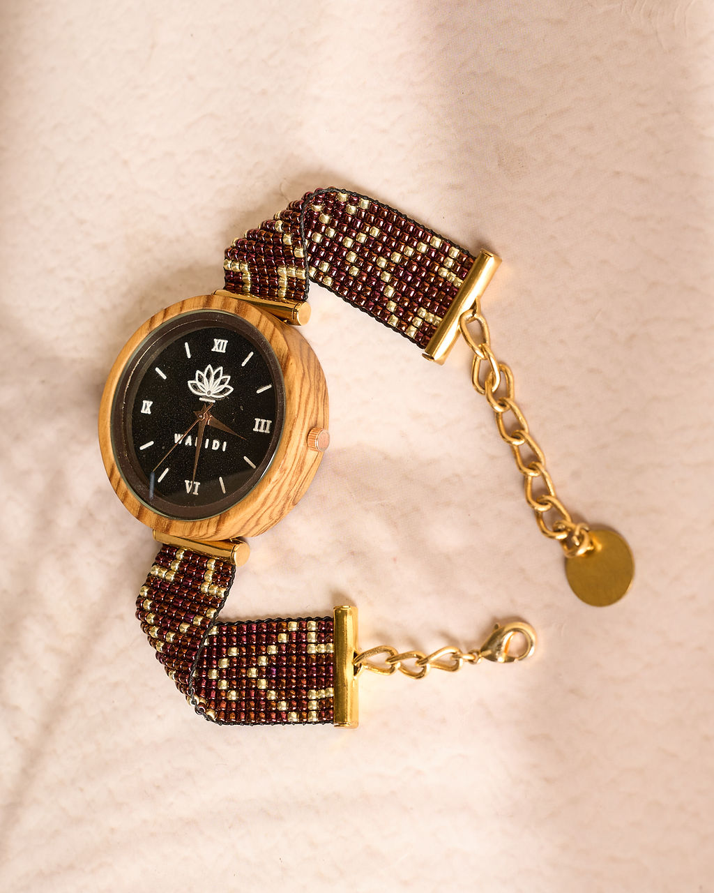 Milele wooden watch - Beaded Strap Brown/Gold